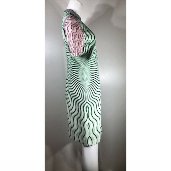 Mary Katrantzou Lurex Embellished Print Dress, Green / Pink, Size 2 US / 6 UK - Picture 4 of 9